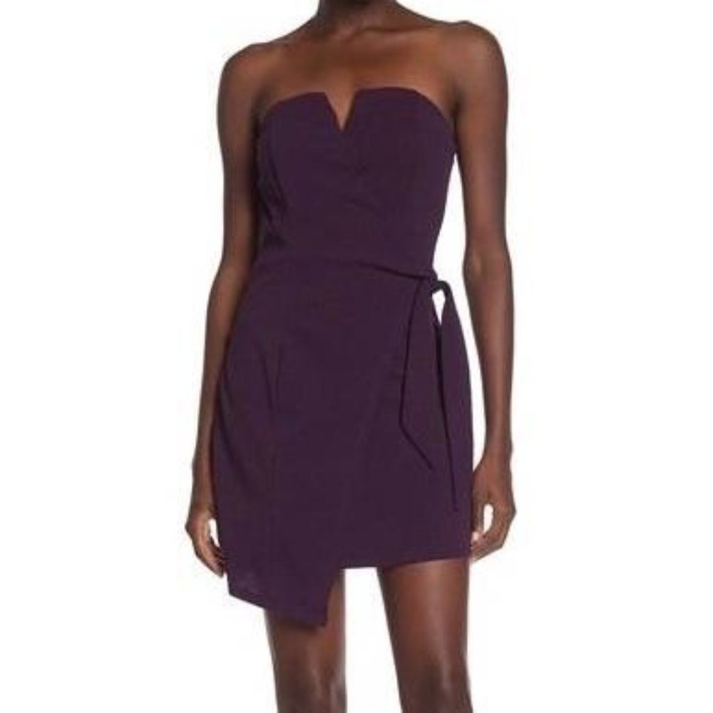 Max + Ash Strapless Notched Wrap Mini Dress Plum Size Medium